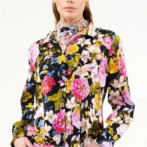 NWT Aratta Black Floral Flower Bomb Button Down Shirt Small S